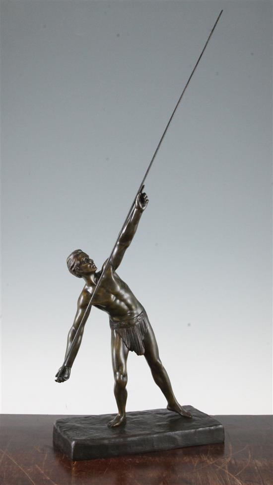 D.H. Chiparus. A French patinated bronze model of a male javelin thrower, 9in.